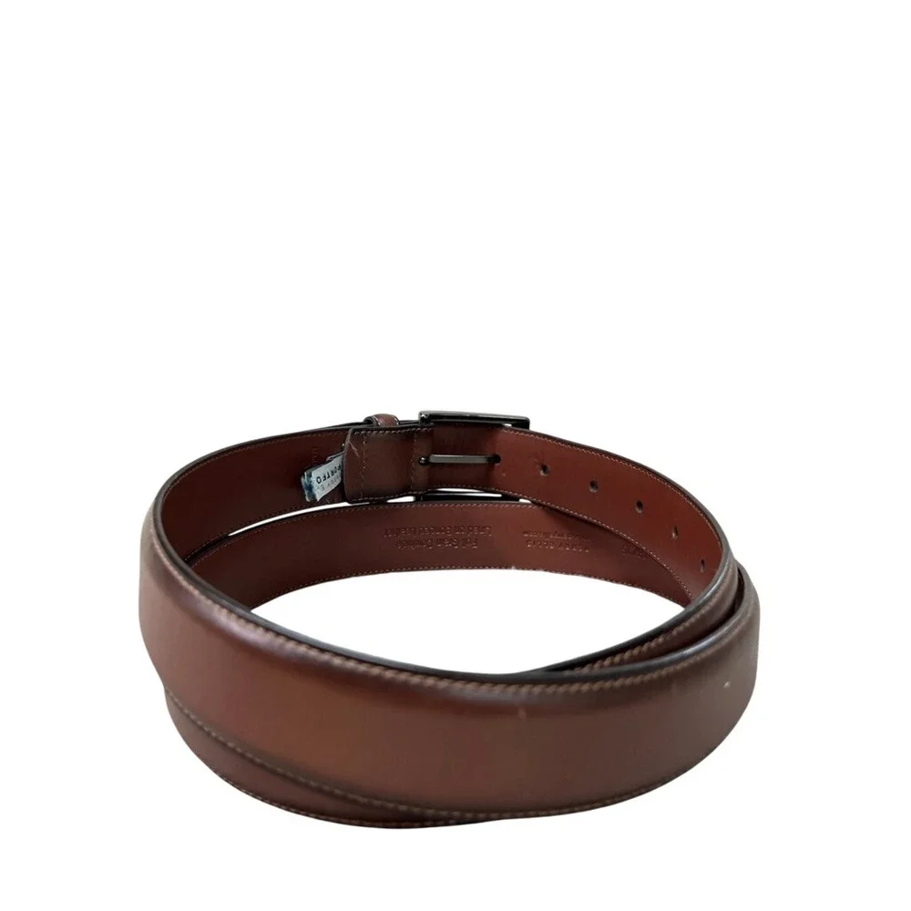 Perry Ellis Portfolio Mens Brown Leather Dress Belt 38 Full Grain Cowhide 1P3205